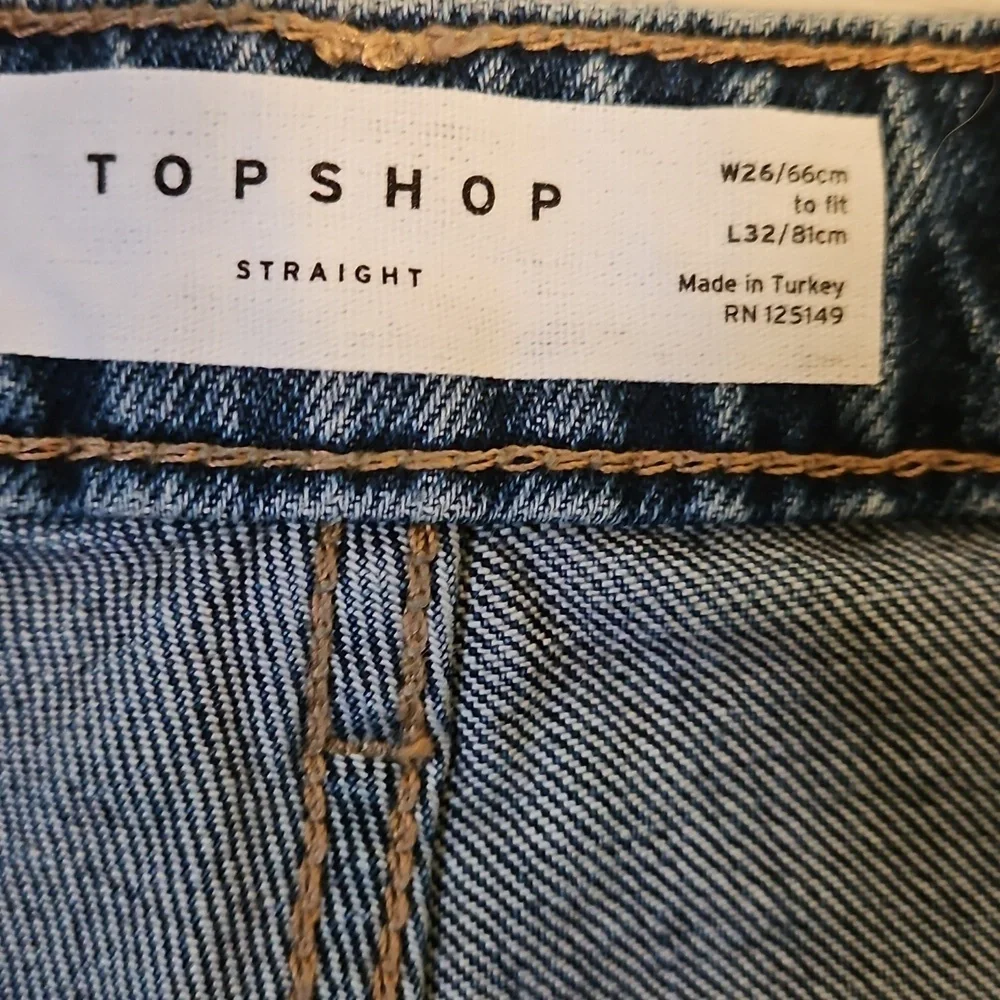 Topshop Jeans Blue Distressed Pockets Womens Size  26 straight denim - Picture 2 of 5
